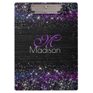 Porte-bloc Parties scintillant en métal brossé noir violet mo