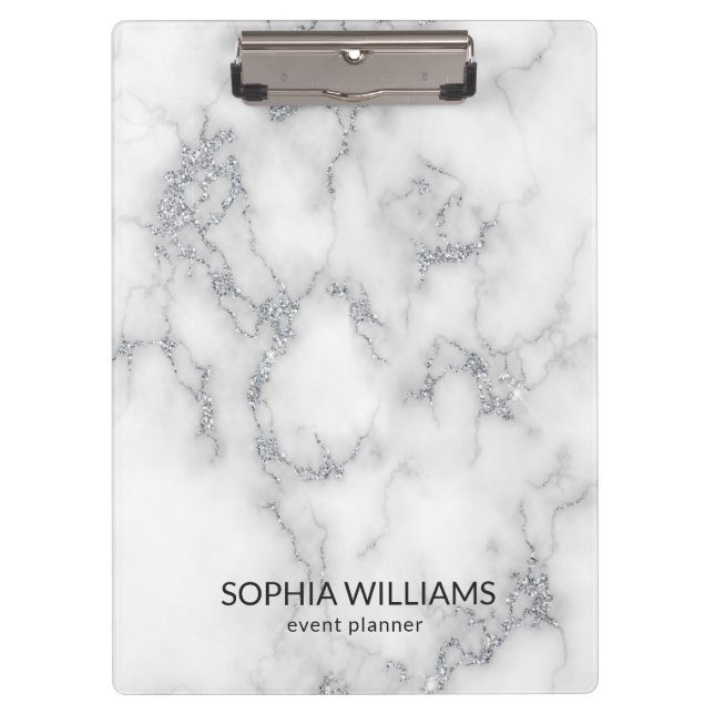 Porte-bloc Parties scintillant Marbre blanc en argent (Devant)