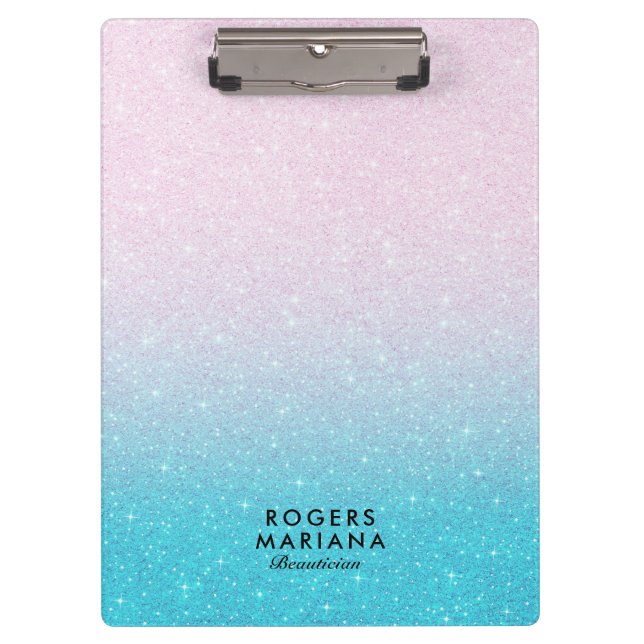 Porte-bloc Parties scintillant Ombre Faux rose et turquoise (Devant)