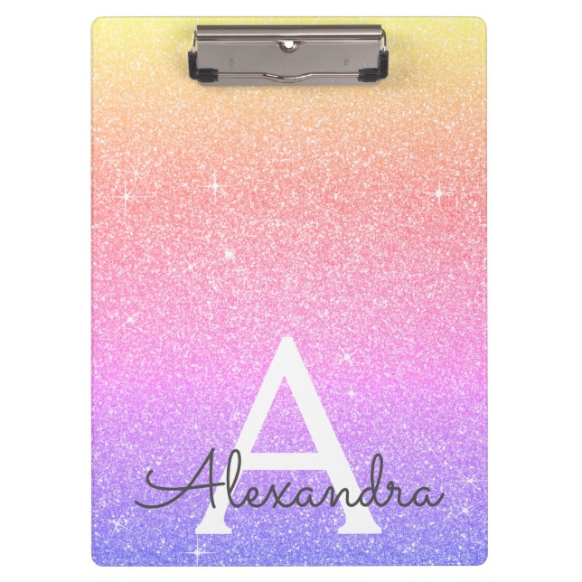Porte-bloc Parties scintillant rose pourpre et école de monog (Devant)