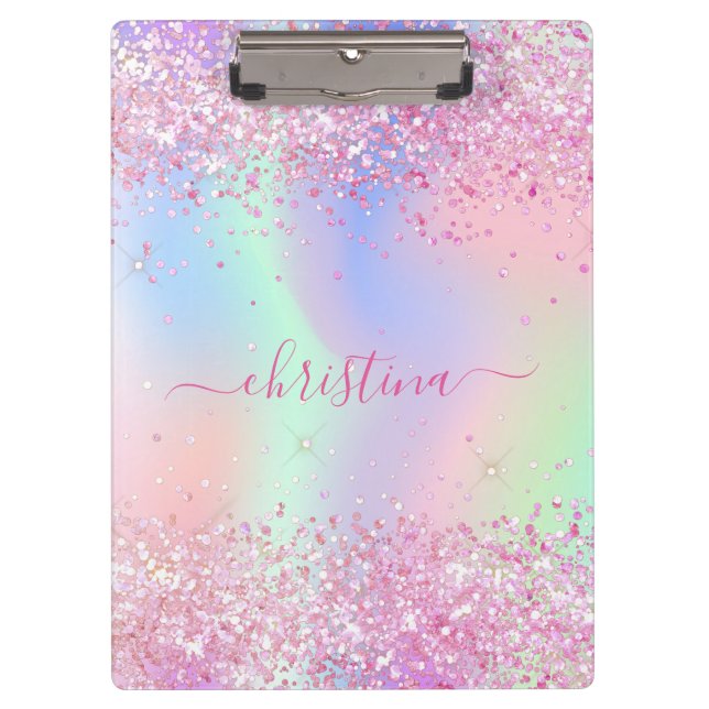 Porte-bloc Parties scintillant rose violet nom holographique (Devant)