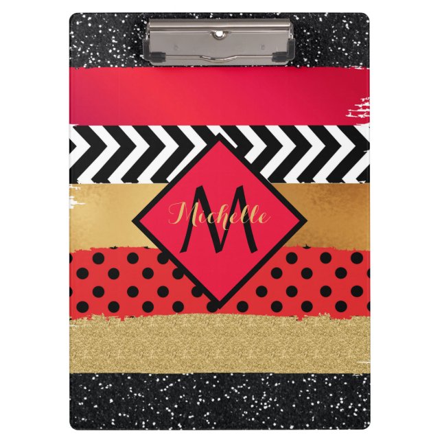 Porte-bloc Parties scintillant rouge Noir Brush Stroke Monogr (Devant)