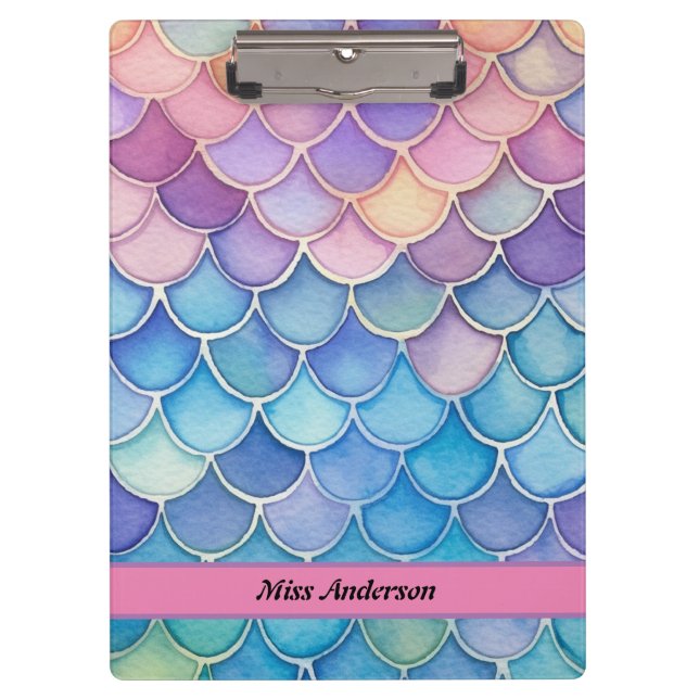 Porte-bloc Pastel Mermaid Scale Nom personnalisable (Devant)