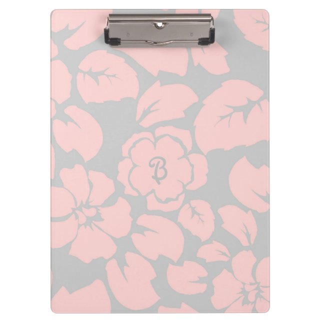 Porte-bloc Pastel Pink and Grey Floral Monogram (Devant)