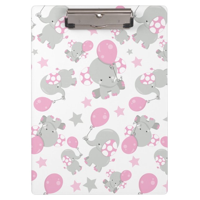 Porte-bloc Pattern of Elephants, Cute Elephants - Pink Gray (Devant)