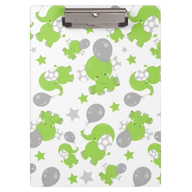 Porte-bloc Pattern of Green Elephants, Cute Elephants, stars (Devant)