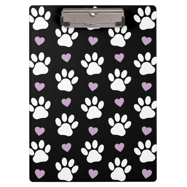 Porte-bloc Paw Motif, Chien Paws, White Paws, Lilac Hearts (Devant)