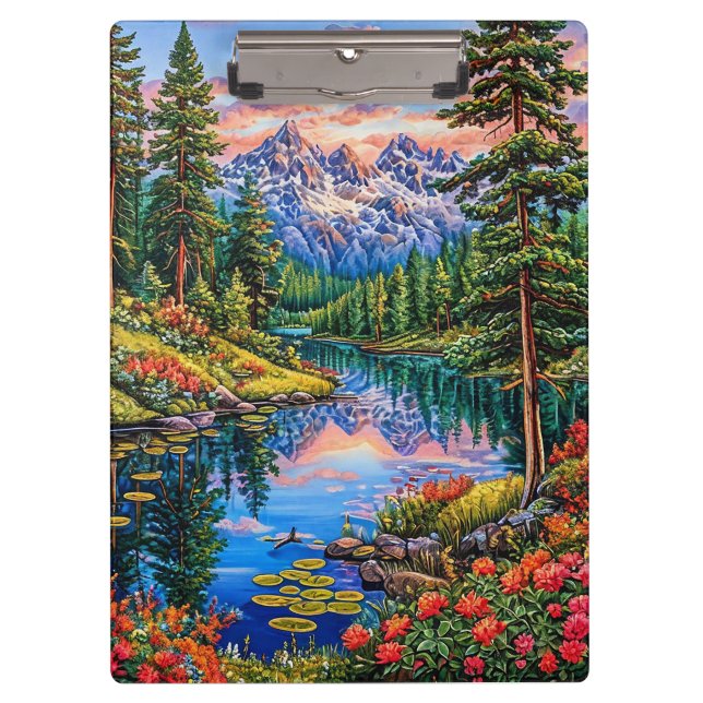 Porte-bloc Paysage de montagne vibrant avec reflet (Devant)