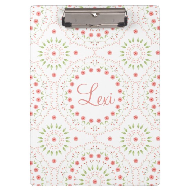 Porte-bloc Peach Floral Mandala Carte Clip Personnalisée (Devant)