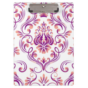 Porte-bloc Pêche et pourpre Damas motif floral élégant