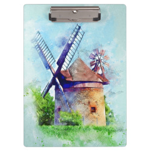 Porte-bloc Peinture vintage d'aquarelle de moulin à vent