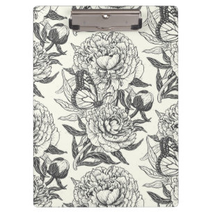 Porte-bloc Peonies et papillons bloquent l'impression, noir e