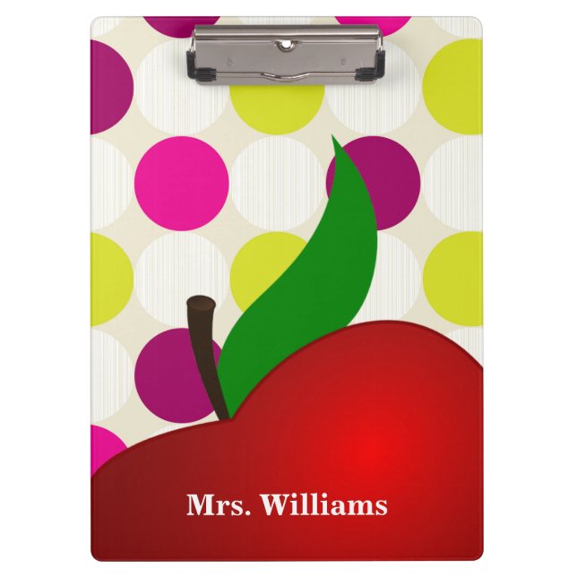 Porte-bloc Personalized Black Polka Dot Red Apple Teacher Cli (Devant)