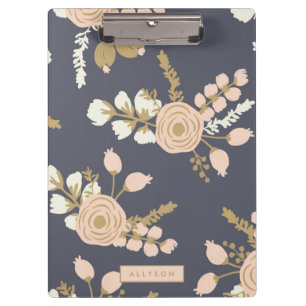 Porte-bloc Personnalisation de la florale d'or bleu rose Navy