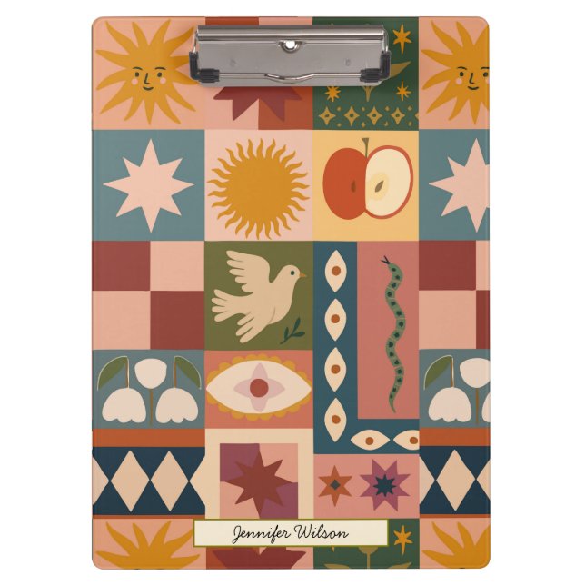 Porte-bloc Personnalisé Bohème Céleste Patchwork Mystique (Devant)