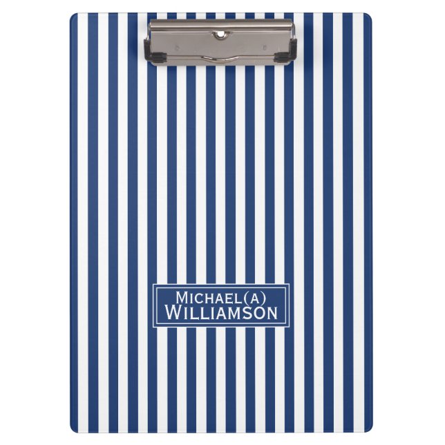 Porte-bloc Personnalisé Cobalt Bleu & Blanc rayé Élégant (Devant)