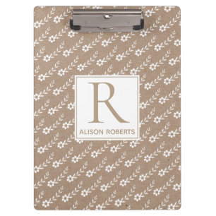 Porte-bloc Petites fleurs blanches motif et monogramme rustiq