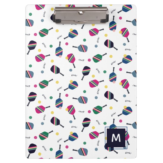 Porte-bloc Pickleball Personnalisé Monogramme Bleu Vert Rose (Devant)