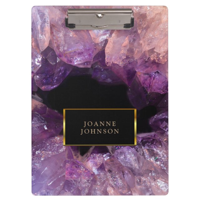 Porte-bloc Pierre gemme minérale en cristal pourpre (Devant)