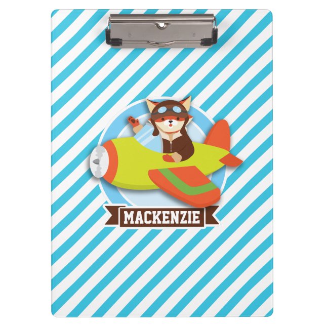 Porte-bloc Pilote Fox en avion vert et orange; Bleus (Devant)