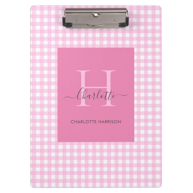 Porte-bloc Pink En vichy Plaid Motif mignon Personnalisé (Devant)