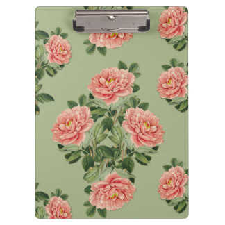 Porte-bloc Pink Floral Pattern on Green Background | Seamless