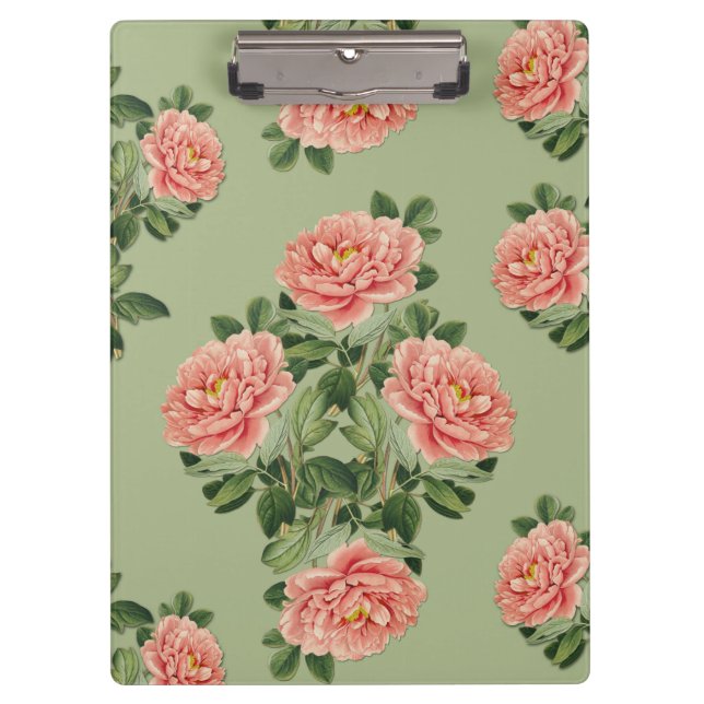Porte-bloc Pink Floral Pattern on Green Background | Seamless (Devant)