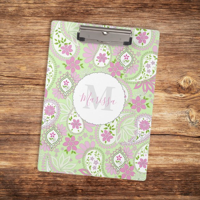 Porte-bloc Pink Girl mignonne Chic Preppy Paisley Monogramme (Créateur téléchargé)
