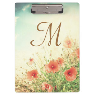 Porte-bloc Pink Wild Flowers Monogramme Première Clip Board