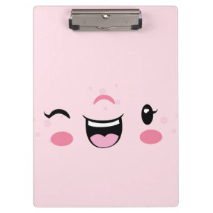 Porte-bloc Pink Winking Kawaii Face Clip Board