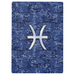 Porte-bloc Pisces Zodiac Sign on Navy Blue Digital Camouflage