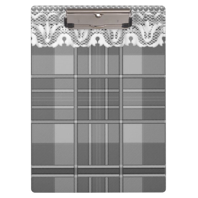 Porte-bloc Plaid et dentelle noir gris blanc mignon girly (Devant)