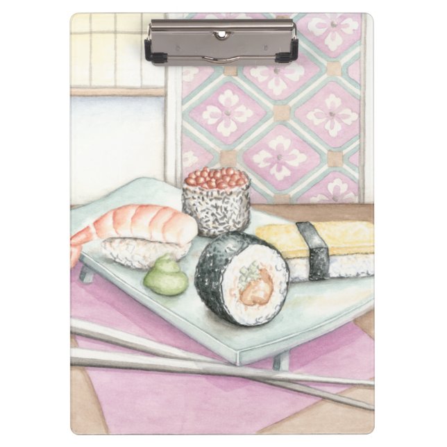 Porte-bloc Plaque de sushi assorté avec baguettes (Devant)