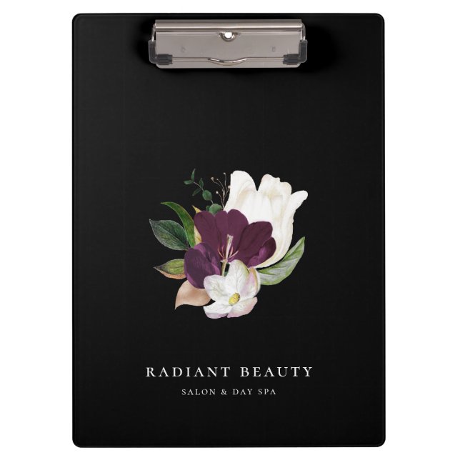 Porte-bloc Plum ivoire moderne Bouquet floral noir (Devant)