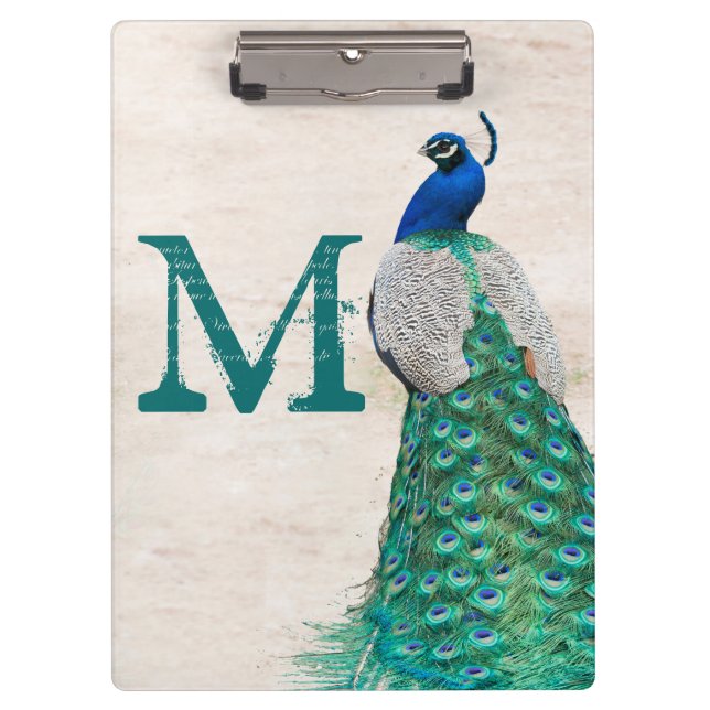 Porte-bloc Plumes d'oiseaux de paon Monogramme Carte d'écrêta (Devant)