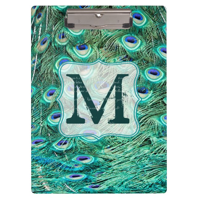 Porte-bloc Plumes d'oiseaux de paon Monogramme Carte d'écrêta (Devant)