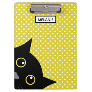 Porte-bloc Point de polka curieux de jaune de chat noir