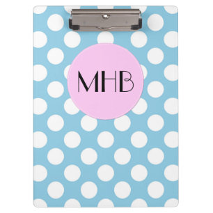 Porte-bloc Pois Bleus, Motif Pointe Polka, Monogramme