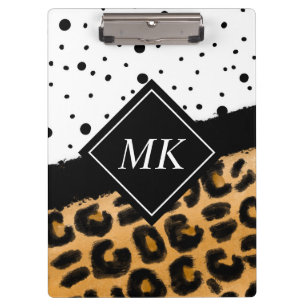 Porte-bloc Pois léopard et noir et blanc Monogramme