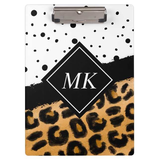 Porte-bloc Pois léopard et noir et blanc Monogramme (Devant)