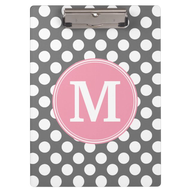 Porte-bloc Pois Pastel rose et gris avec monogramme personnal (Devant)