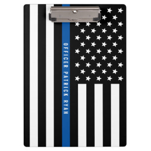 Porte-bloc Police Mince Ligne Bleue Drapeau Américain Nom per