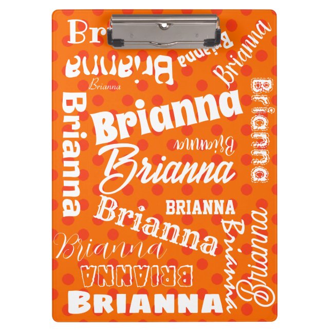 Porte-bloc Polka orange pointillé, Nom personnalisé, Art Word (Devant)