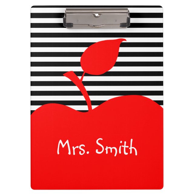 Porte-bloc Pomme rouge personnalisée Grilles noir et blanc (Devant)