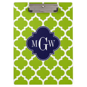 Porte-bloc Pomme Vert Wt Marocain #5 Navy 3 Initial Monogramm
