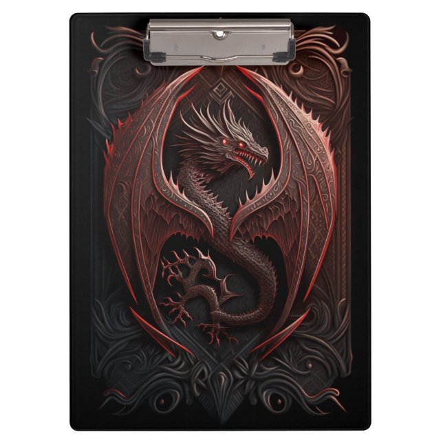 Porte-bloc Porte - bloc de dragon rouge et noir (Devant)