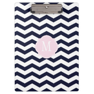 Porte-bloc Porte - bloc Monogramme bleu marine et blanc Chevr