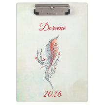 Porte-documents floral à plumes élégant aquarelle