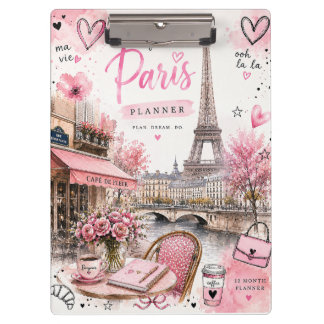 Porte-bloc Porte-documents rose aquarelle Paris