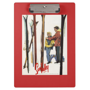 Porte-bloc Poster Skis debout dans la neige par un couple